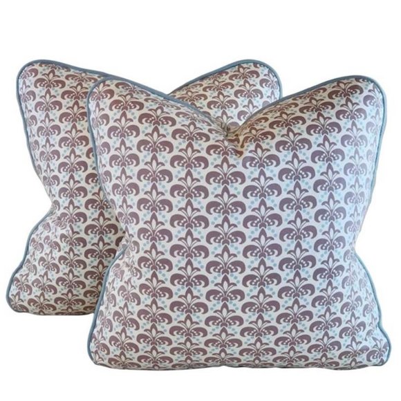 4.2 Yards Free Spirit Designer Vicki Payne Aqua Cream Gray Fleur De Lis Fabric - Picture 5 of 6